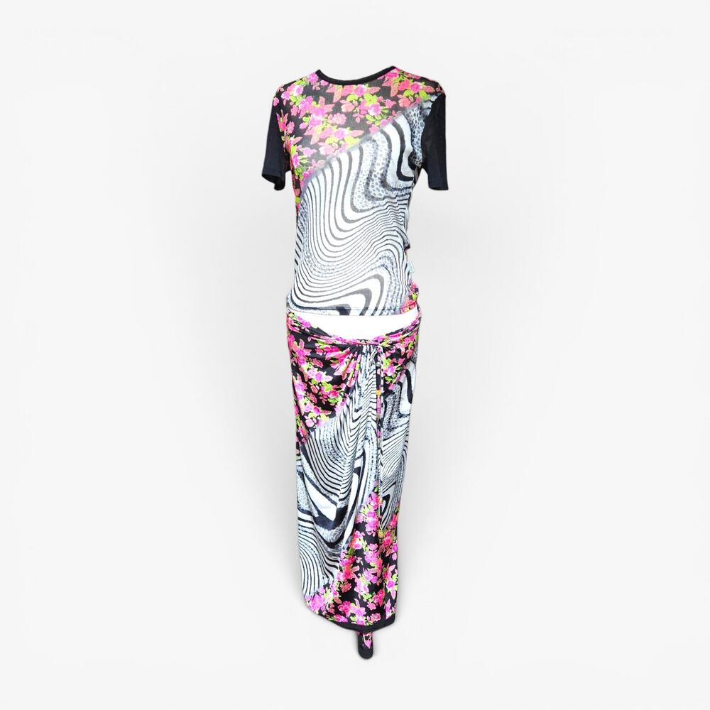 Y2k Roberto Cavalli Freedom Set Wrap Sarong Skirt & Mesh Top - Size Small - Picture 6 of 8
